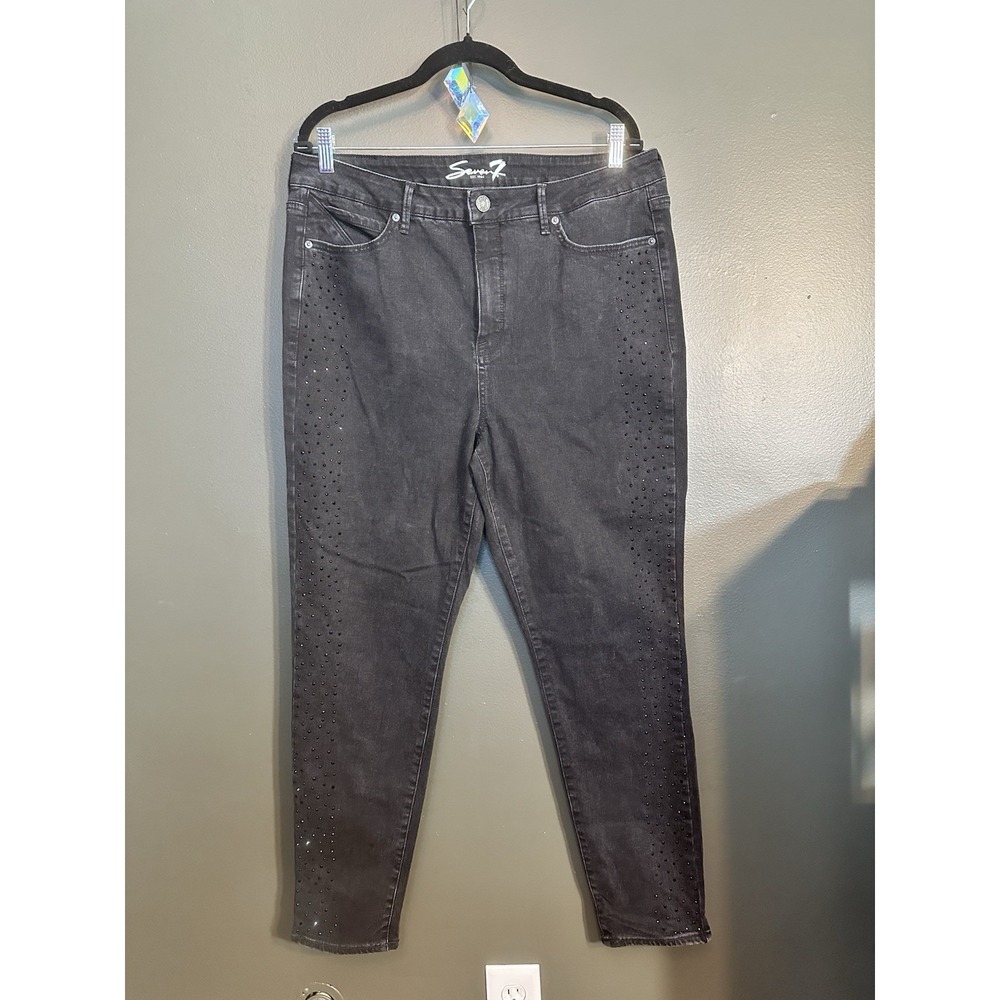 Seven 7 Black Rhinestone High Rise Skinny Jeans Women's 16